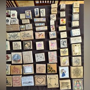Vintage Rubber pads craft ink stamp collection STAMPER lot 89 piece scrapbooking
